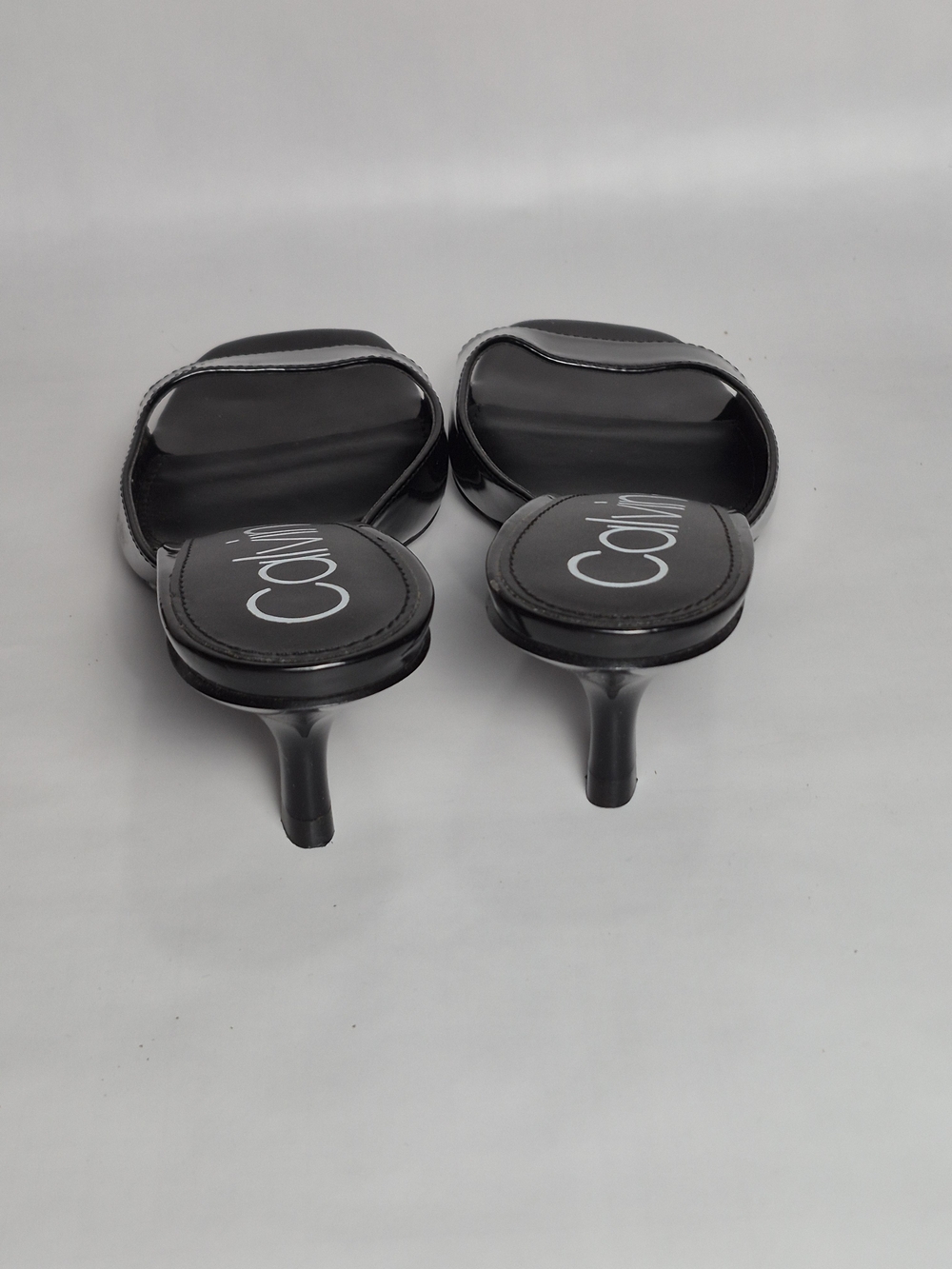 Calvin Klein Vixie Black Patent Slide Mules Open Toe Kitten Heel Sandals Sz 6.5 - Picture 4 of 6